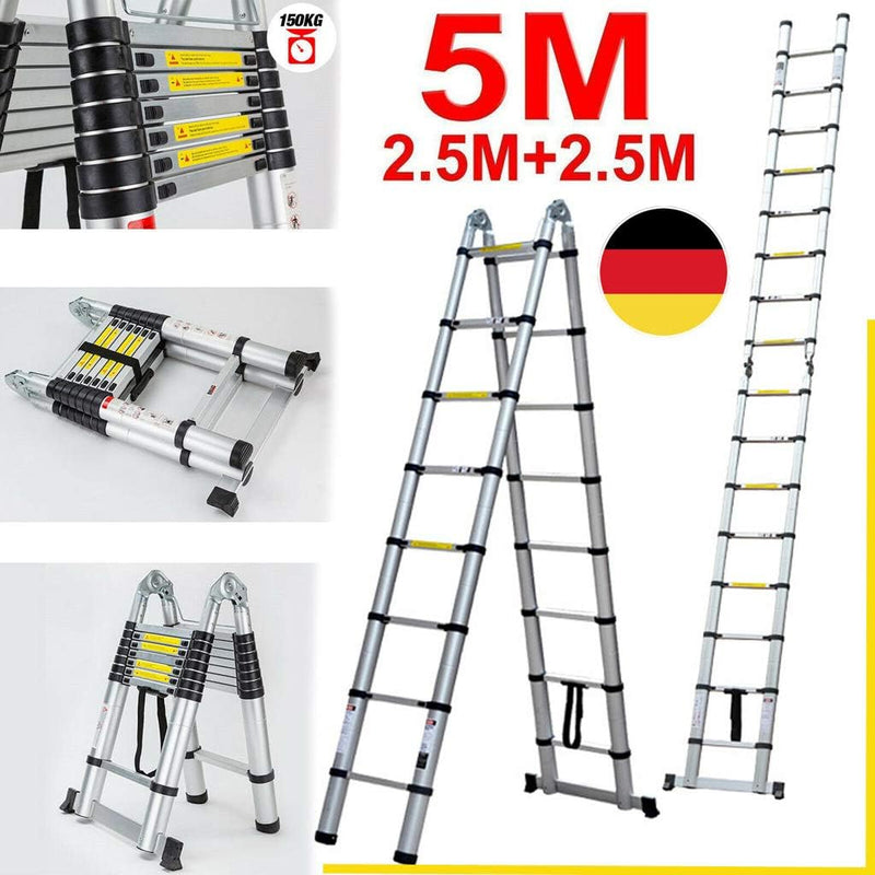5M Teleskopleiter Alu Leiter 2,5M+2,5M Schiebeleiter Klappleiter Multifunktionsleiter Ausziehleiter