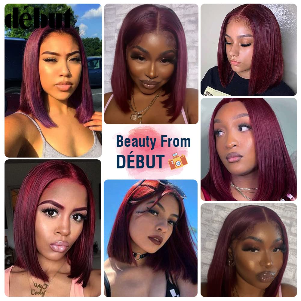 DÉBUT Glatte Bob Perücke, Echthaar, T-Teil, Spitzenfront, Bob-Perücke, vorgezupft, mit Babyhaar, 150