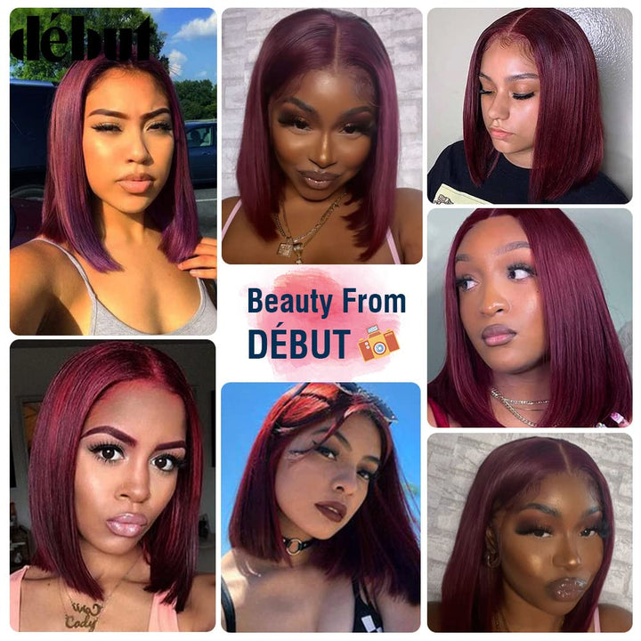 DÉBUT Glatte Bob Perücke, Echthaar, T-Teil, Spitzenfront, Bob-Perücke, vorgezupft, mit Babyhaar, 150