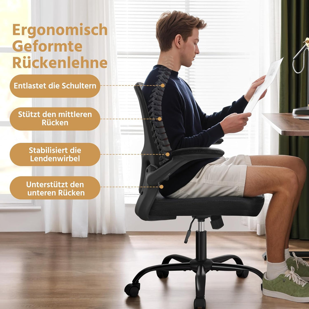 Yaheetech Bürostuhl mit hochklappbaren Armlehnen, Schreibtischstuhl mit erstellbaren Lendenwirbelstü