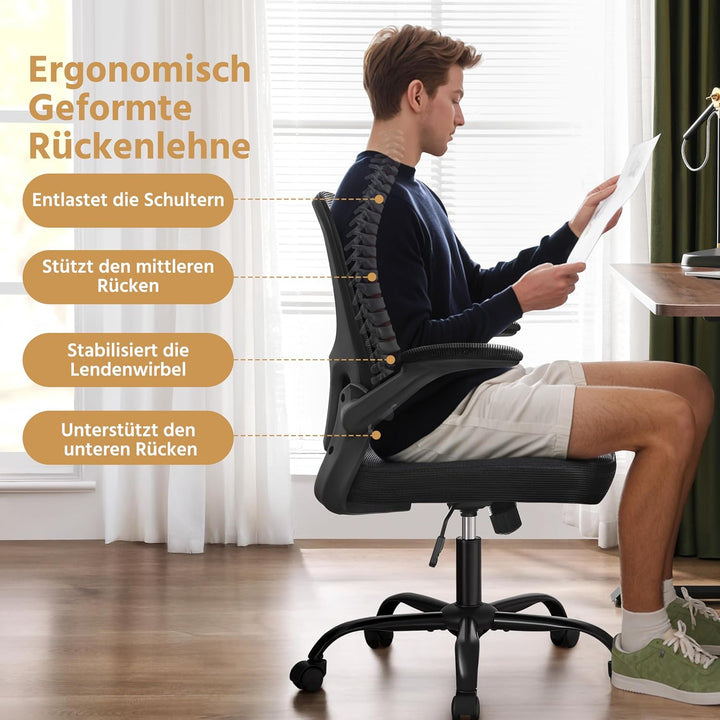 Yaheetech Bürostuhl mit hochklappbaren Armlehnen, Schreibtischstuhl mit erstellbaren Lendenwirbelstü