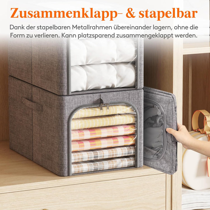 Lifewit 6 Stück Kleideraufbewahrungsbehälter mit Metallrahmen, Faltbare Aufbewahrungsbox mit Deckel,