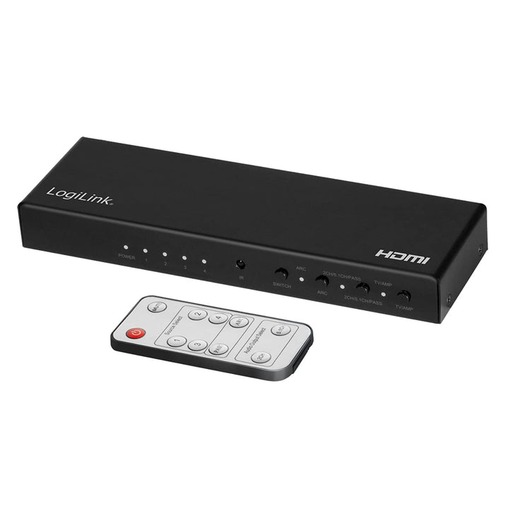 LogiLink HD0046 - HDMI-Switch 4-Port, 4 Eingänge/1 Ausgang (4X Video auf 1x TV), 4K/60 Hz, Audio-Ext