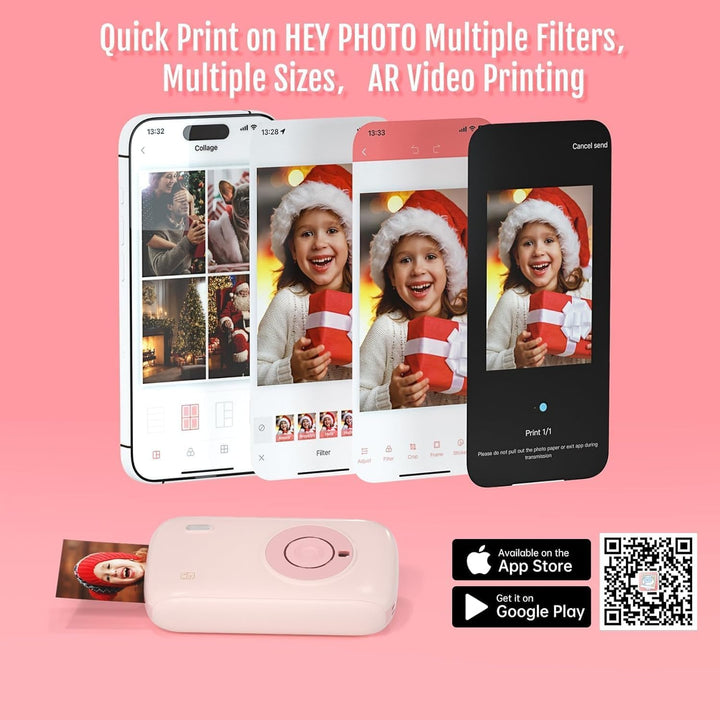 HPRT CP2100 Tragbarer Mini-Drucker, Thermosublimations-Fotodrucker mit 10 Blatt Fotopapier, Pinker M