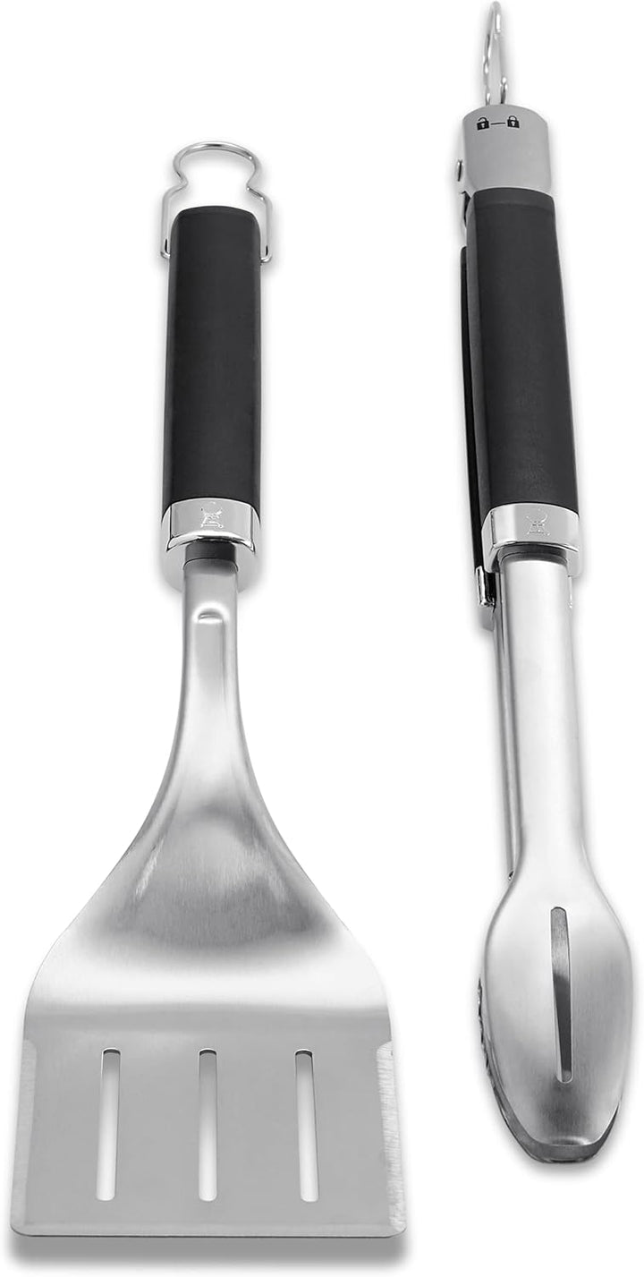 Weber 6763 Precision Grill Tongs & Spatula Set Premium Grillbesteck-2-teilig, Schwarz/Silber & 17688