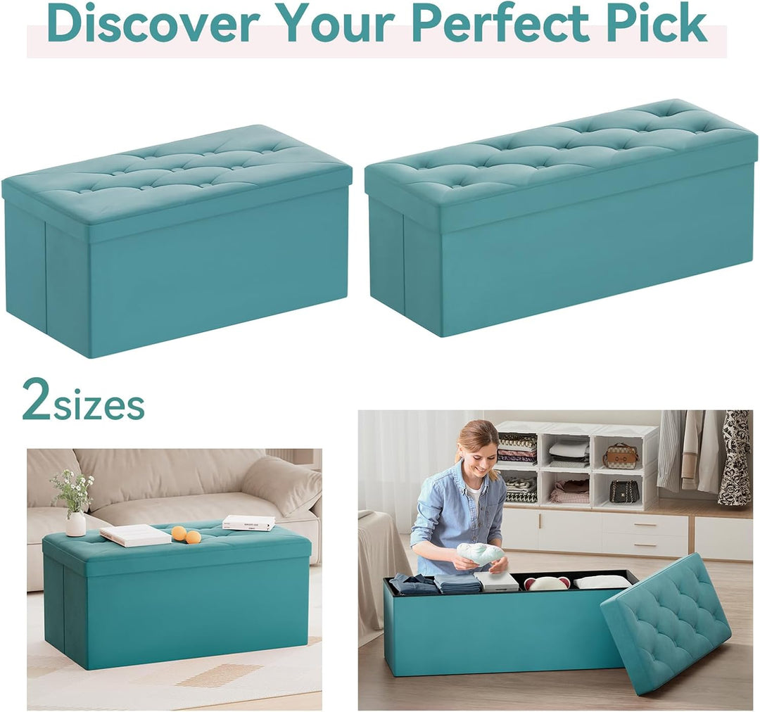 BRIAN & DANY Sitzbank mit Stauraum, Faltbar Sitzhocker Truhen Aufbewahrungsbox aus Samt, 76 x 38 x 3
