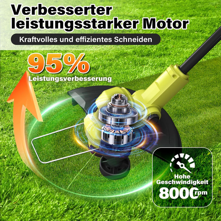 Akku Rasentrimmer,Elektro Rasentrimmer mit 2 X 2.0Ah Akkus und Ladegerätn,Schnittbreite 300mm Freisc