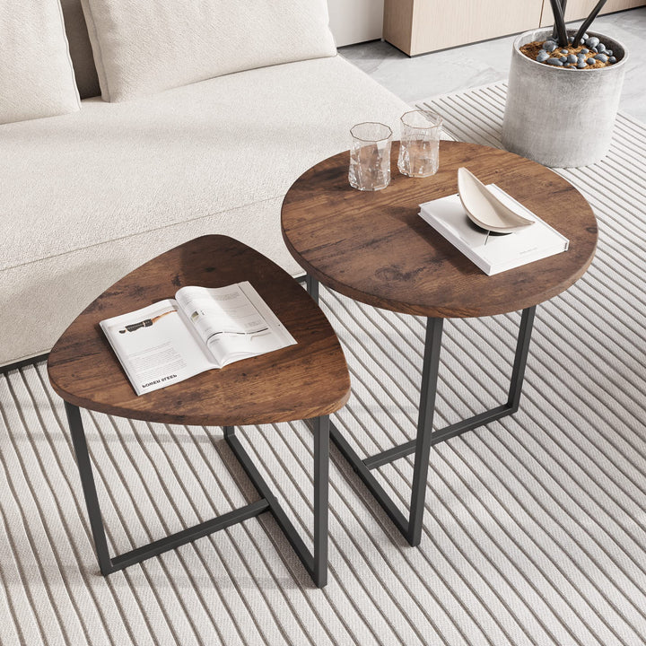 HOJINLINERO Couchtisch Rund 2 er Set,Beistelltisch Set,Sofatisch,Kaffeetisch,Metall Untergestell und