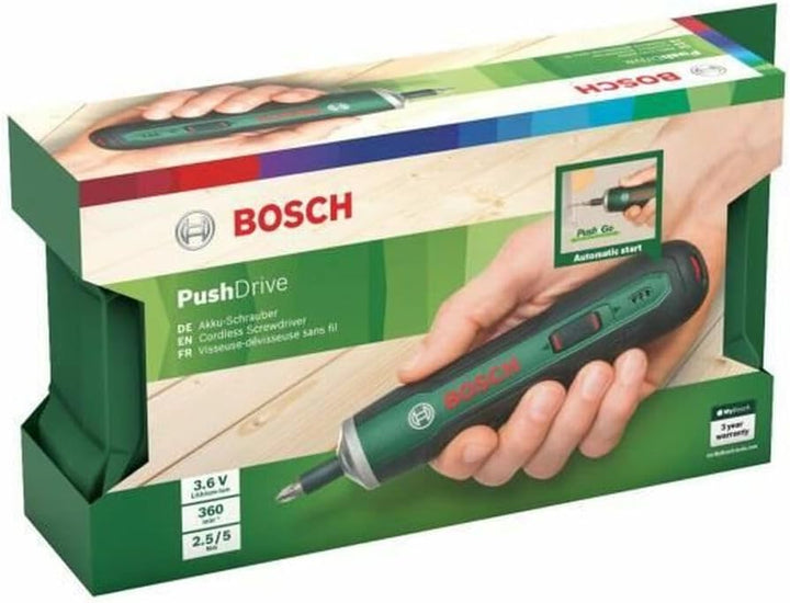 Bosch - Ergonomischer Akkuschrauber PushDrive (eingebauter 3,6-V-1,5-Ah-Akku, Micro-USB-Aufladung, L