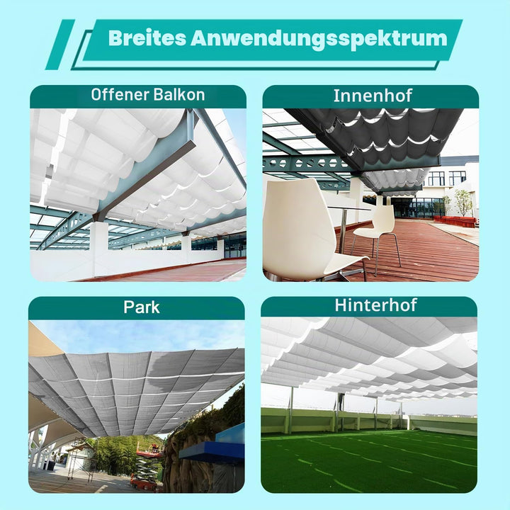 Einziehbares Wellen-Sonnensegel, 2x4M, Pergola-Markise, verstellbar Schutz vor UV-Strahlungen Sonnen
