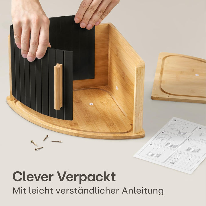 Praknu Brotkasten Ecke Holz mit Schiebetür – Platzsparende Brotbox – Hält Brot länger frisch - Einfa