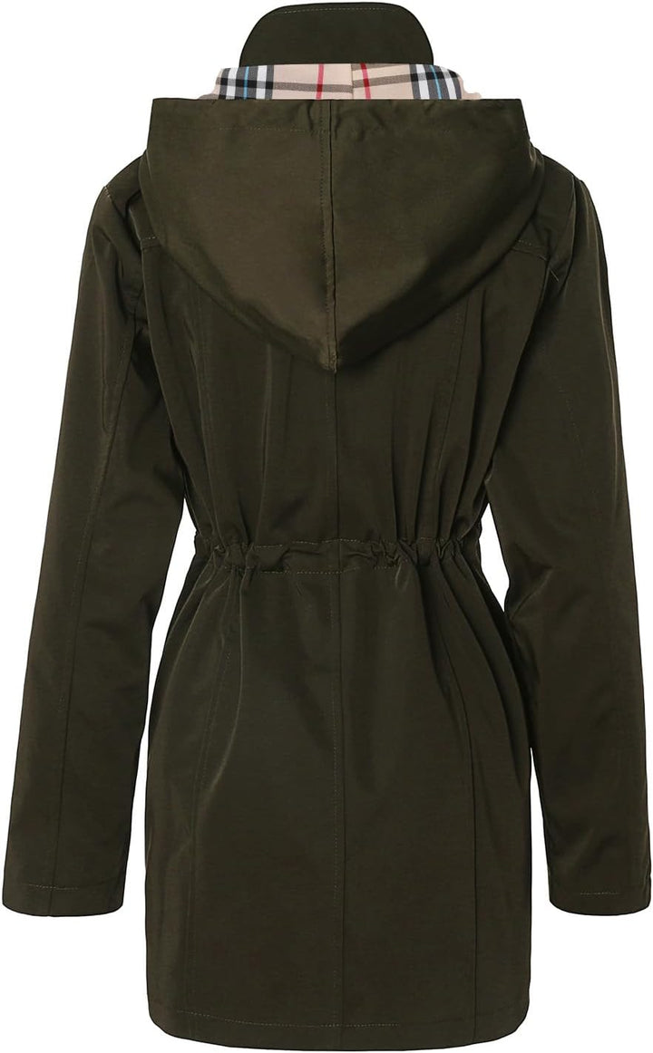 SaphiRose Women's Waterproof Rain Jacket Lightweight Raincoat Hooded Windbreaker Trench Coat S A.Arm