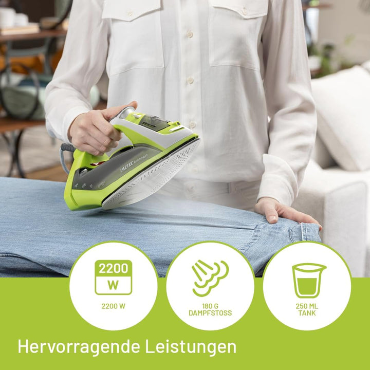 Imetec EcoSmart, Dampfbügeleisen, Eco Technologie, super gleitende Glide Keramiksohle, hervorragende