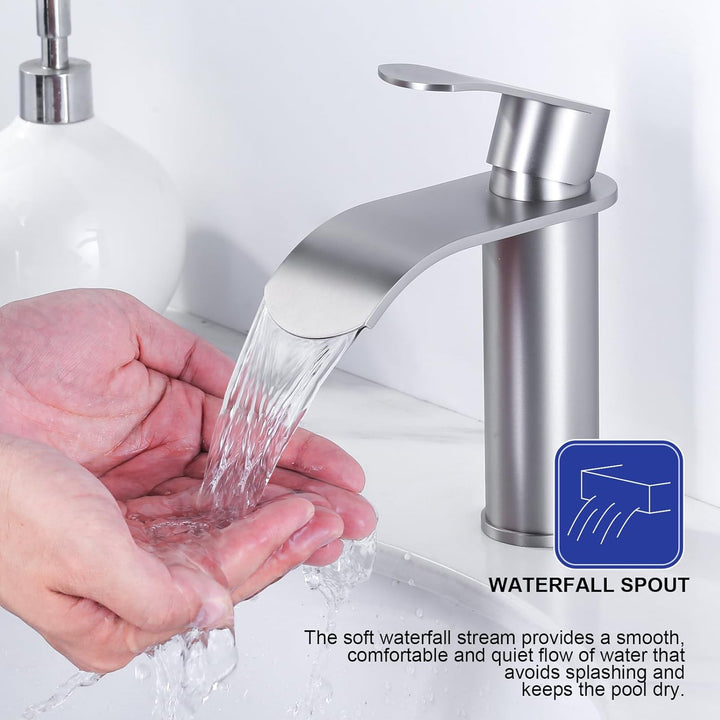 ARCORA Wasserhahn Bad, Hochdruck Waschtischarmatur wenig Lärm aus Edelstahl Einhandmischer Wasserfal