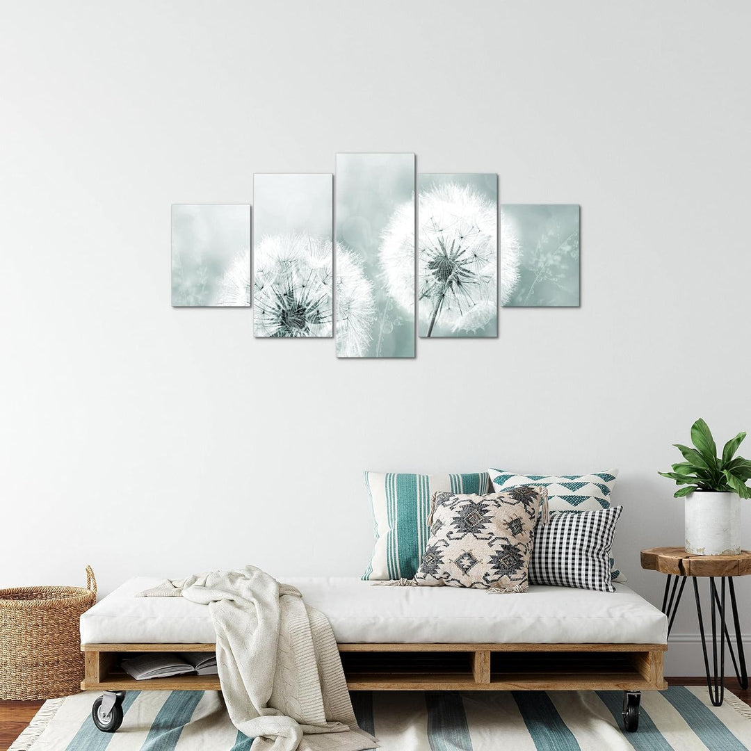 Runa Art Bild Wohnzimmer Schlafzimmer Pusteblume 5 Teilig Natur Grau Blau Wandbilder auf Vlies Leinw