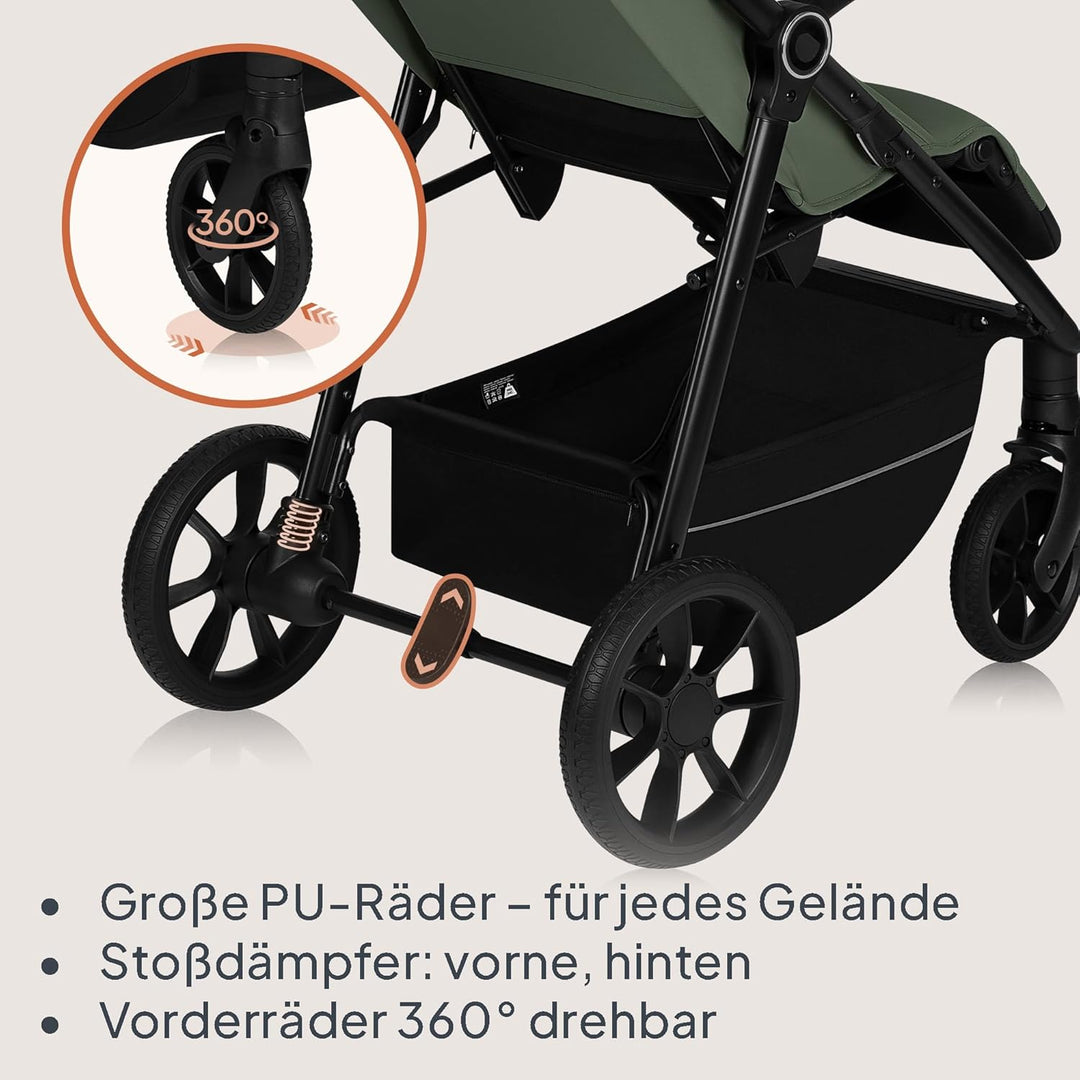 LIONELO IVA Buggy bis zu 22 kg von 6 Monaten bis 4 Jahre Schwenkbare 360° Räder Volle Stossdämpfung