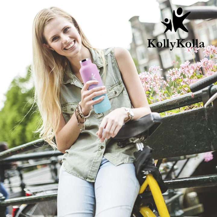 KollyKolla Thermoskanne 750ml, Thermosflasche mit Strohhalm, Kohlensäure Geeignet, Vakuum Edelstahl