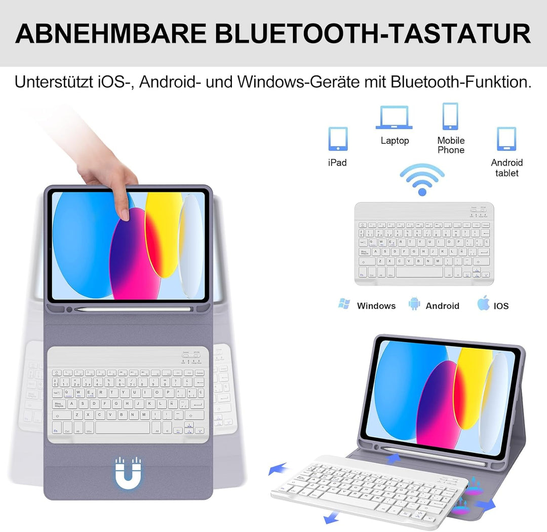 Hülle Tastatur für iPad A16 11/10 Generation (2025/2022) 11/10.9 Zoll mit QWERTZ Deutsche Bluetooth
