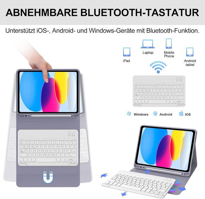 Hülle Tastatur für iPad A16 11/10 Generation (2025/2022) 11/10.9 Zoll mit QWERTZ Deutsche Bluetooth