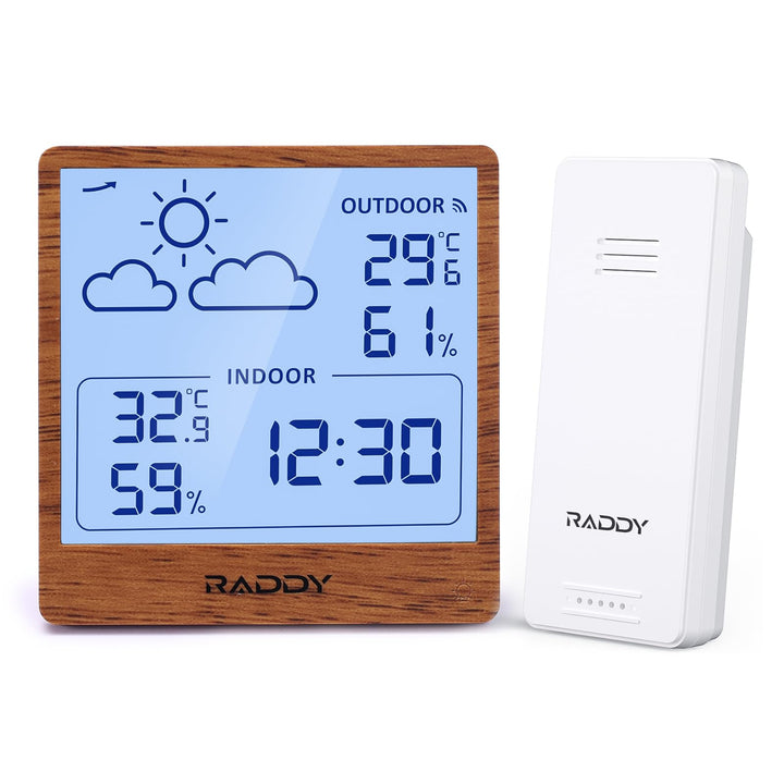 Raddy WF-50 Wetterstation Funk innen und aussen, batteriebetriebener Temperatur- und Luftfeuchtigkei