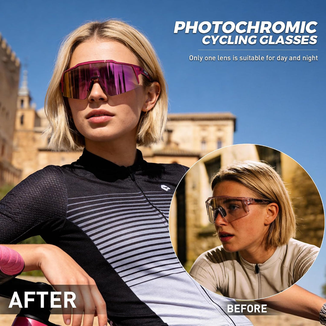 KAPVOE Photochromatische Selbsttönend Fahrradbrille TR90 Rahmen für Herren Damen Jungen Mädchen Klar