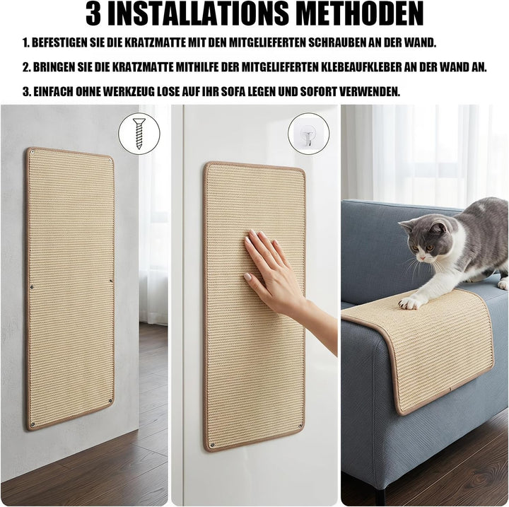 2 Stück Kratzmatte Katze 40x60CM Kratzbretter Natürliche Sisal Kratzmatte Katzenkratzmatte Kratzschu