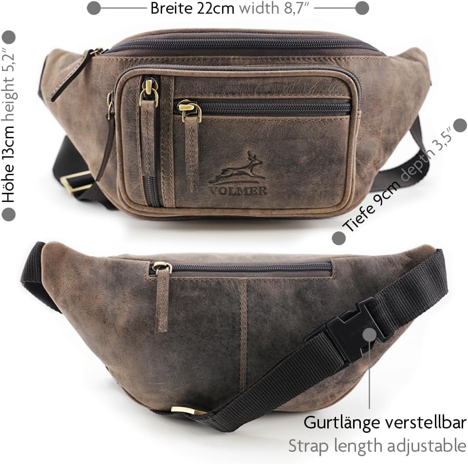 Fa.Volmer ® Bauchtasche | Gürteltasche | Hüfttasche in Echt-Leder für Damen und Herren | braun (Umbr