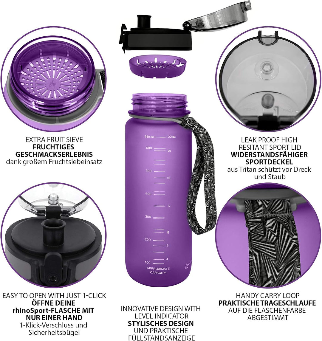 Trinkflasche 350ml I 650ml I 1L I 1,5L für Sport, Outdoor, Schule, Fitness &amp; Kinder - Wasserflasche