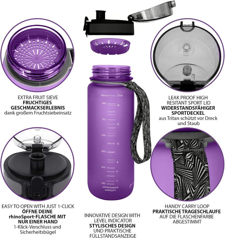 Trinkflasche 350ml I 650ml I 1L I 1,5L für Sport, Outdoor, Schule, Fitness &amp; Kinder - Wasserflasche