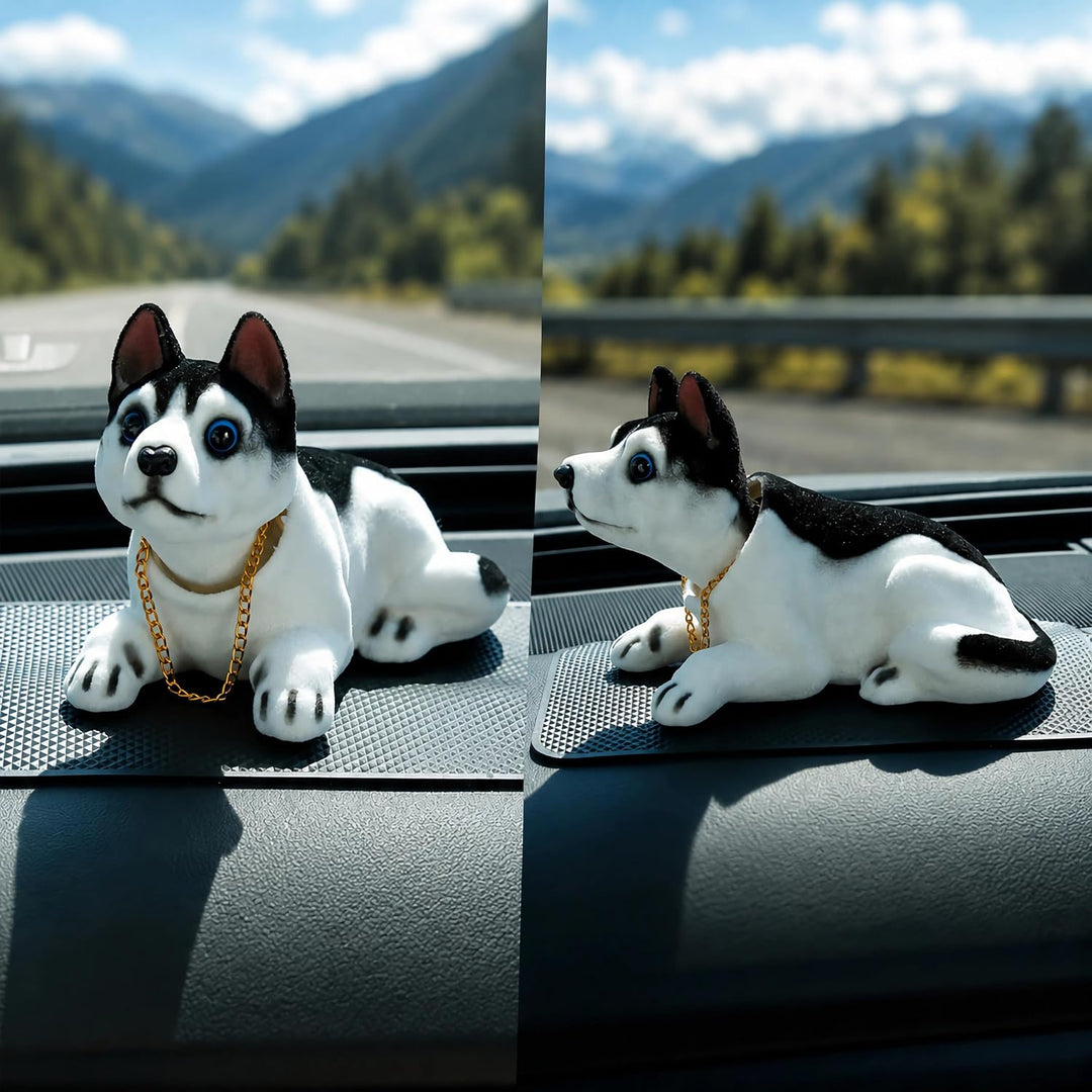A48D KFZ Auto Dekoration Bobbing Leiter Hund Husky geformt Wackelhund Halskette, Passend für Autos,