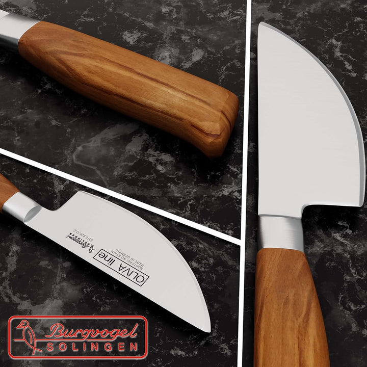 Burgvogel Solingen Kräutermesser 13 cm geschmiedet Olivenholz, Oliva Line, rostfrei, hell, scharf Br
