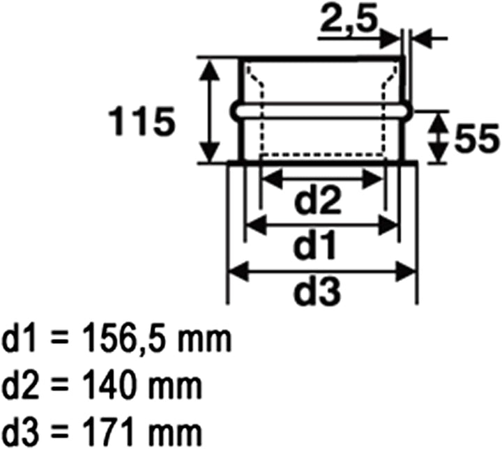 Raik Rauchrohr Doppelwandfutter Ofenrohr 150 mm Schwarz aus Stahl temperaturbeständig bis 600 °C für