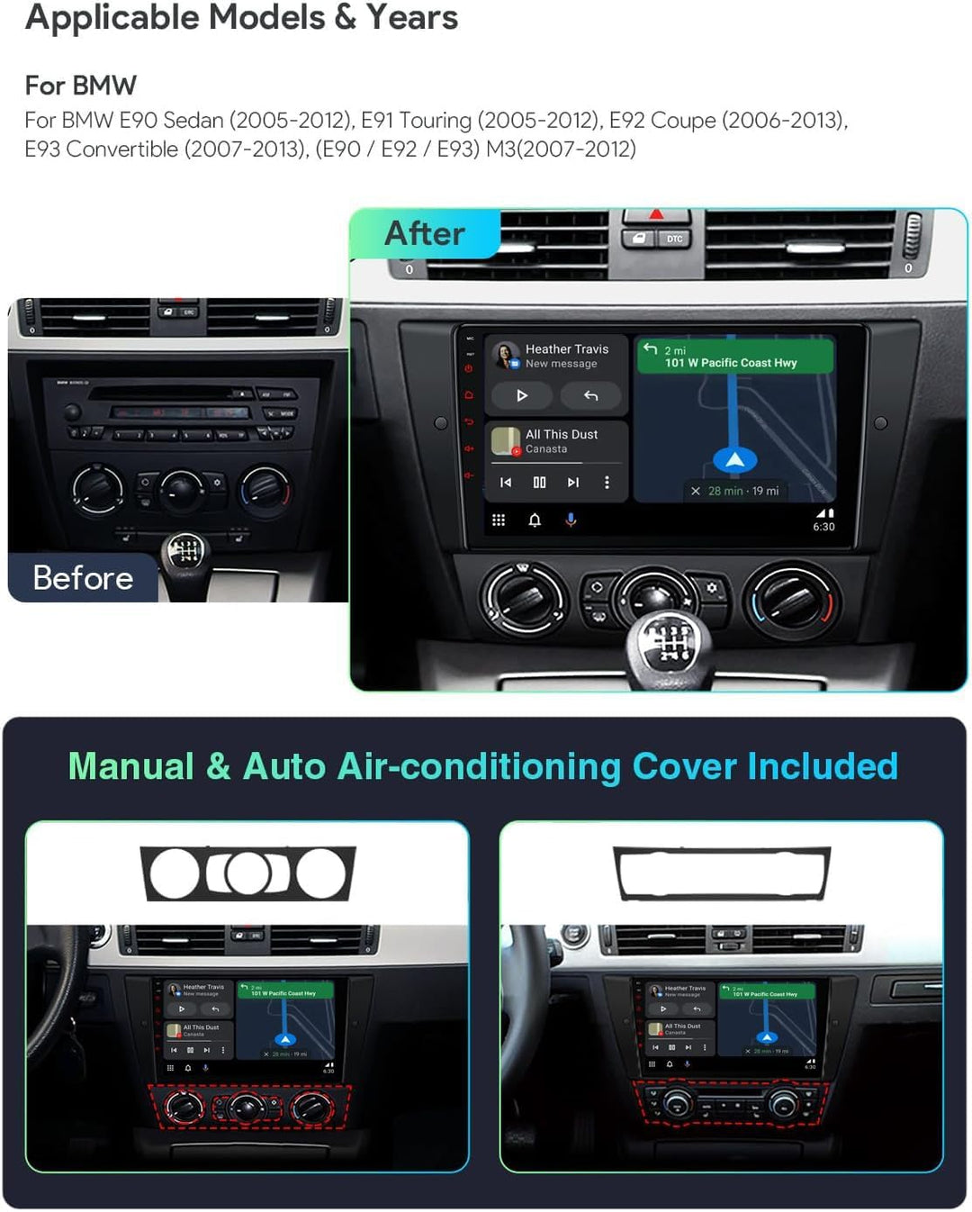 YUNTX [6GB+128GB] Android 12 Autoradio für BMW E90/E91/E92/E93 (2005-2012)-2 Din-[Integriertes CarPl