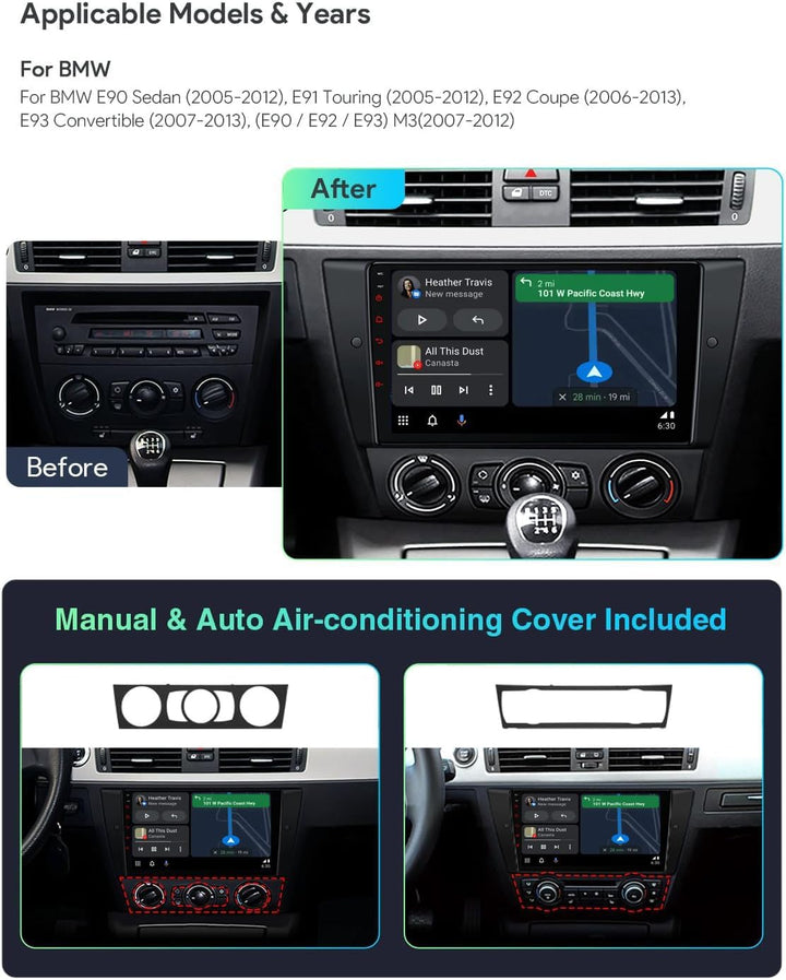 YUNTX [6GB+128GB] Android 12 Autoradio für BMW E90/E91/E92/E93 (2005-2012)-2 Din-[Integriertes CarPl