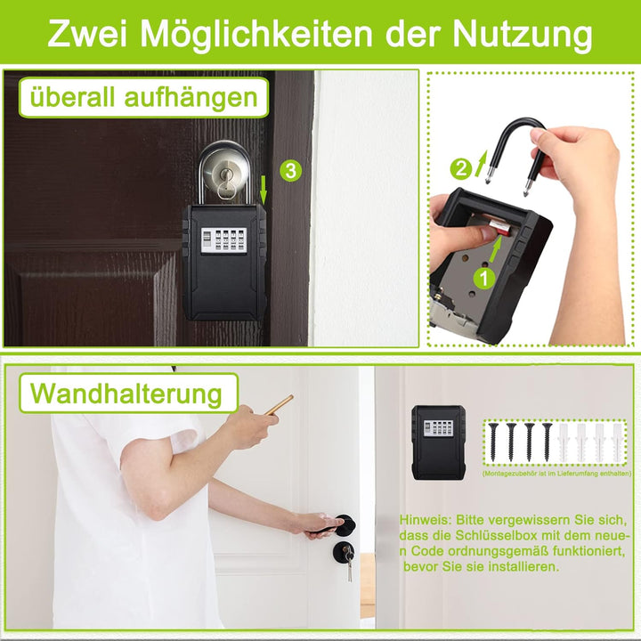 ZHEGE Schlüsselkasten Mit Zahlencode, Schlüsselsafe Aussen, 4-Stellig Schlüsselbox mit Code für Drau