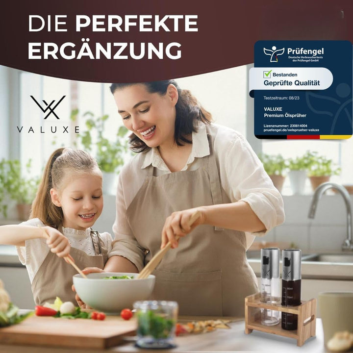 VALUXE® Ölsprüher für Speiseöl und Essig mit UV-Schutz Glas & Sprühfilter - 2er Set Edelstahl Öl-Spr