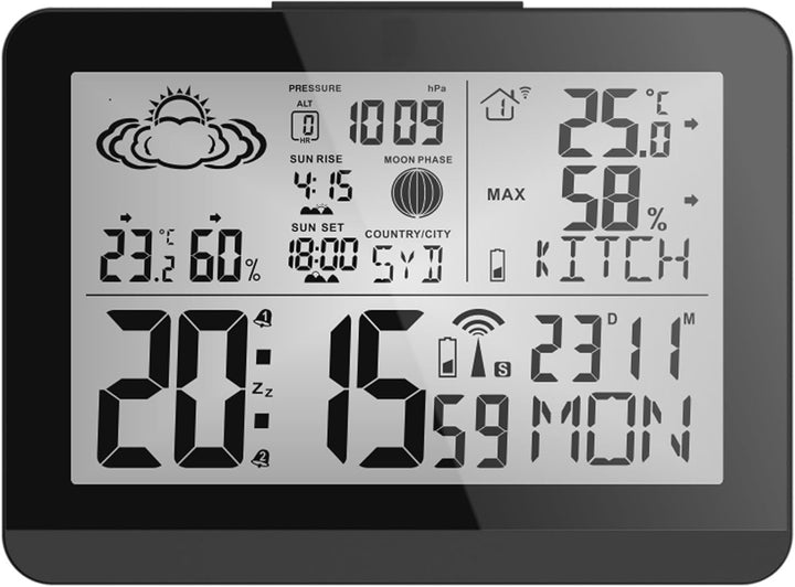 Miraval Moderne Design Funk-Wetterstation mit Aussensensor bennenbar Mondphase Sonnenaufgang Sonnenu