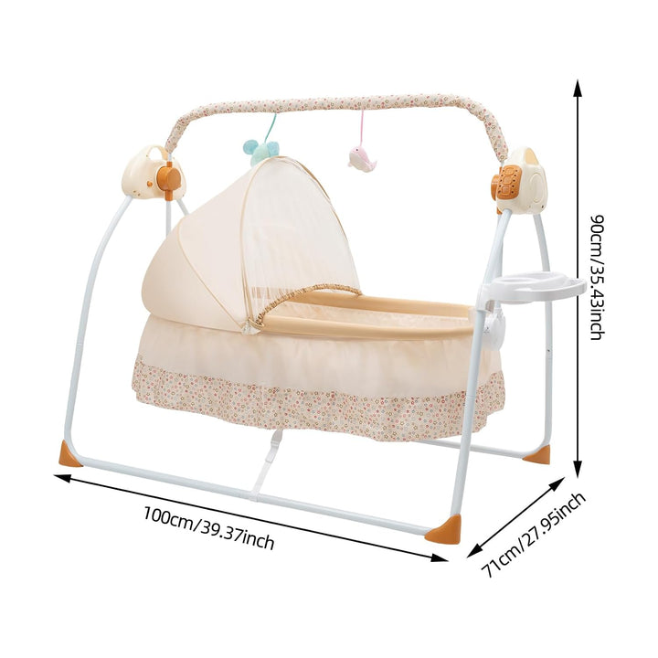 Babywiege elektrisch mit Bluetooth &amp; 12 Liedern, Babyschaukel 5 Geschwindigkeiten &amp; Timer 8-60 Min –