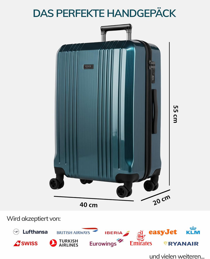 FERGÉ Handgepäck-Koffer Hartschale mit TSA Schloss Cannes Bordgepäck Rollkoffer 55 cm Reisekoffer Ka
