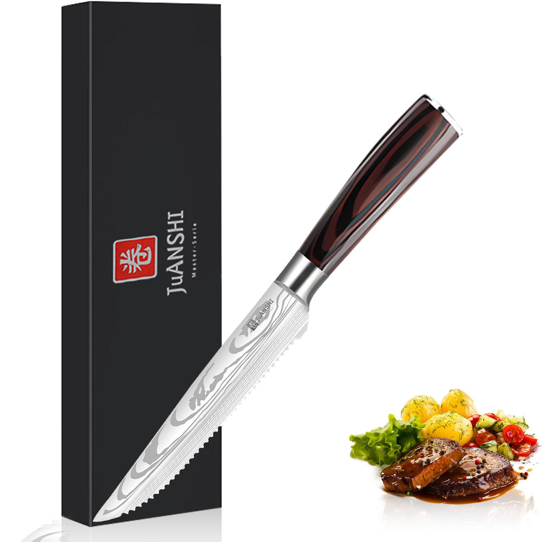 JUANSHI® Steakmesser 11.4 cm – Hoher Kohlenstoffgehalt Edelstahl Steak Messer mit ultrascharfer geza