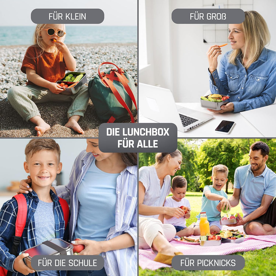 Edelstahl Brotdose mit Fächern 800ml | inkl. flexiblem Trenner | Brotbox Kinder mit Unterteilung | B