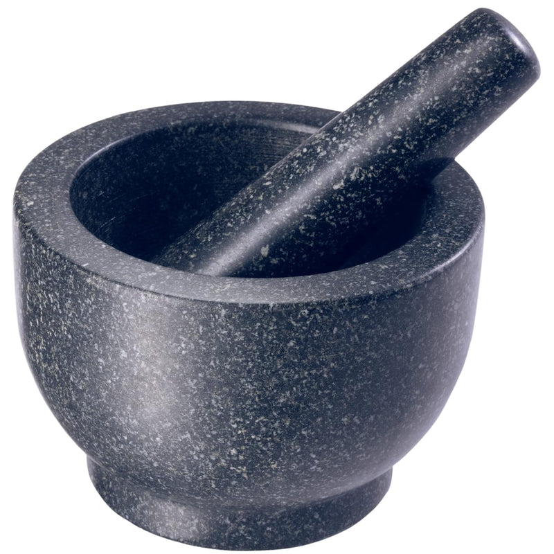 GOURMEO Mörser mit Stössel - Set in Gross aus Massivem Granit Stein - 7 cm Tiefer Mörser mit Aufgera