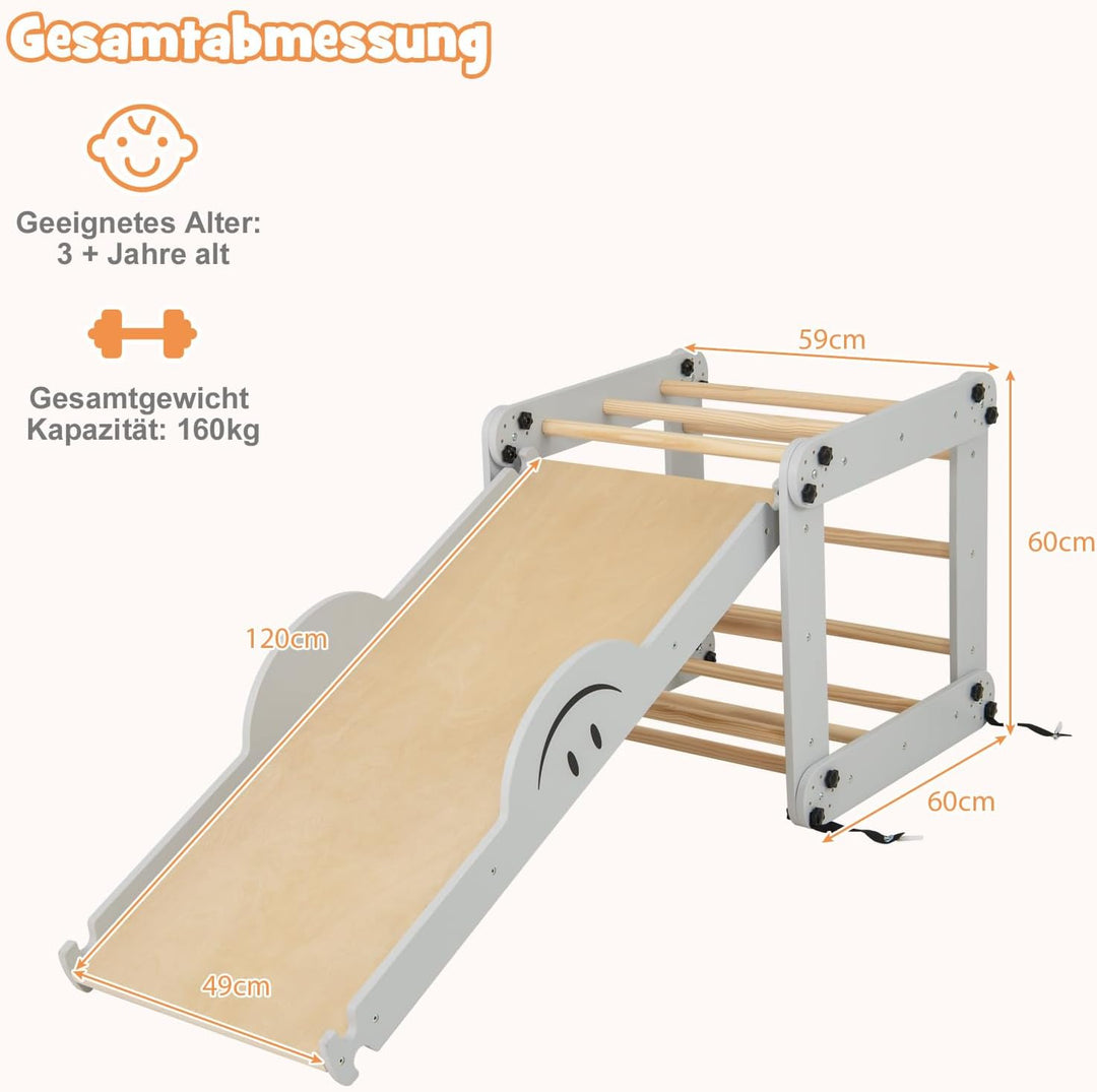 COSTWAY Klettergerüst Indoor, Kletterdreieck mit Rutsche, DIY Kletterleiter, Indoor Spielplatz umwan