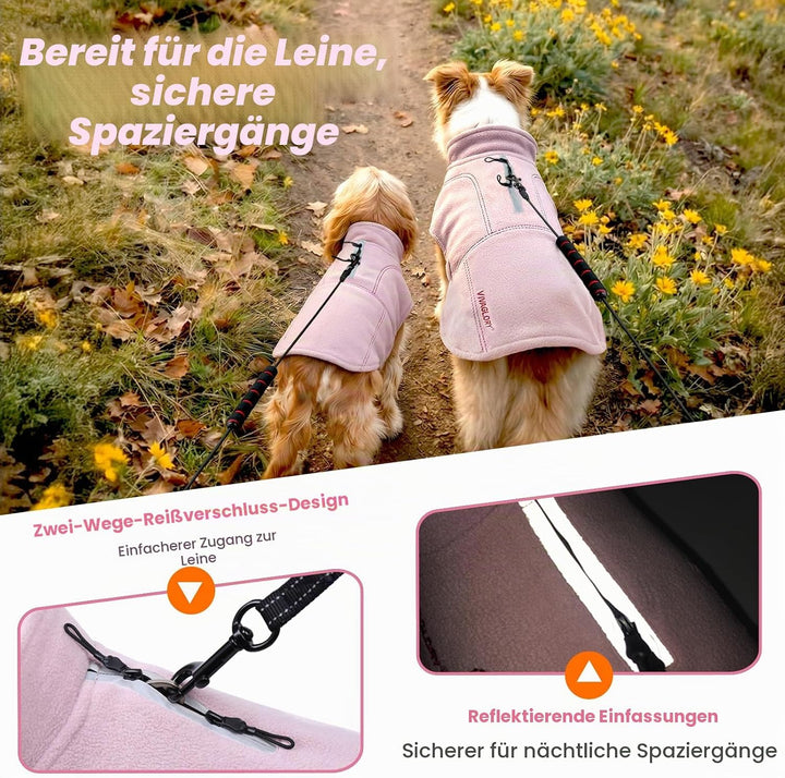 VIVAGLORY Softpad Wintermantel Hund, Hundemantel Fleecemantel Hund, Fleecejacke mit Bauchschutz, Fle
