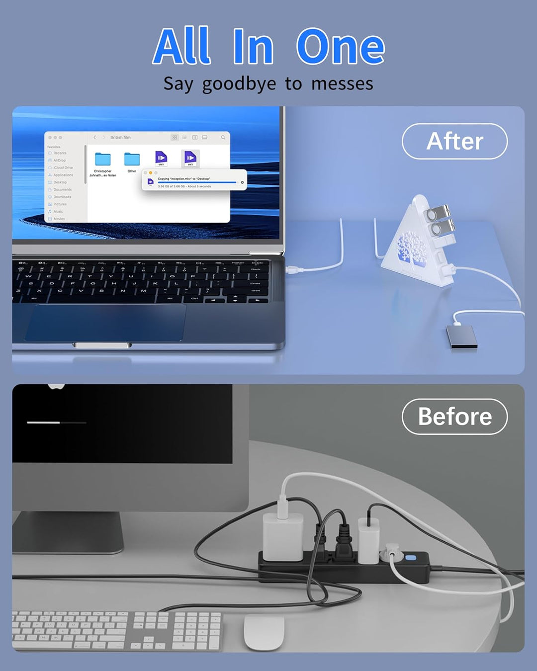7-Port USB 3.0 Hub, Weiss Vertikaler USB Hub Splitter mit baumförmiger RGB-Beleuchtung, 5Gbps Hochge