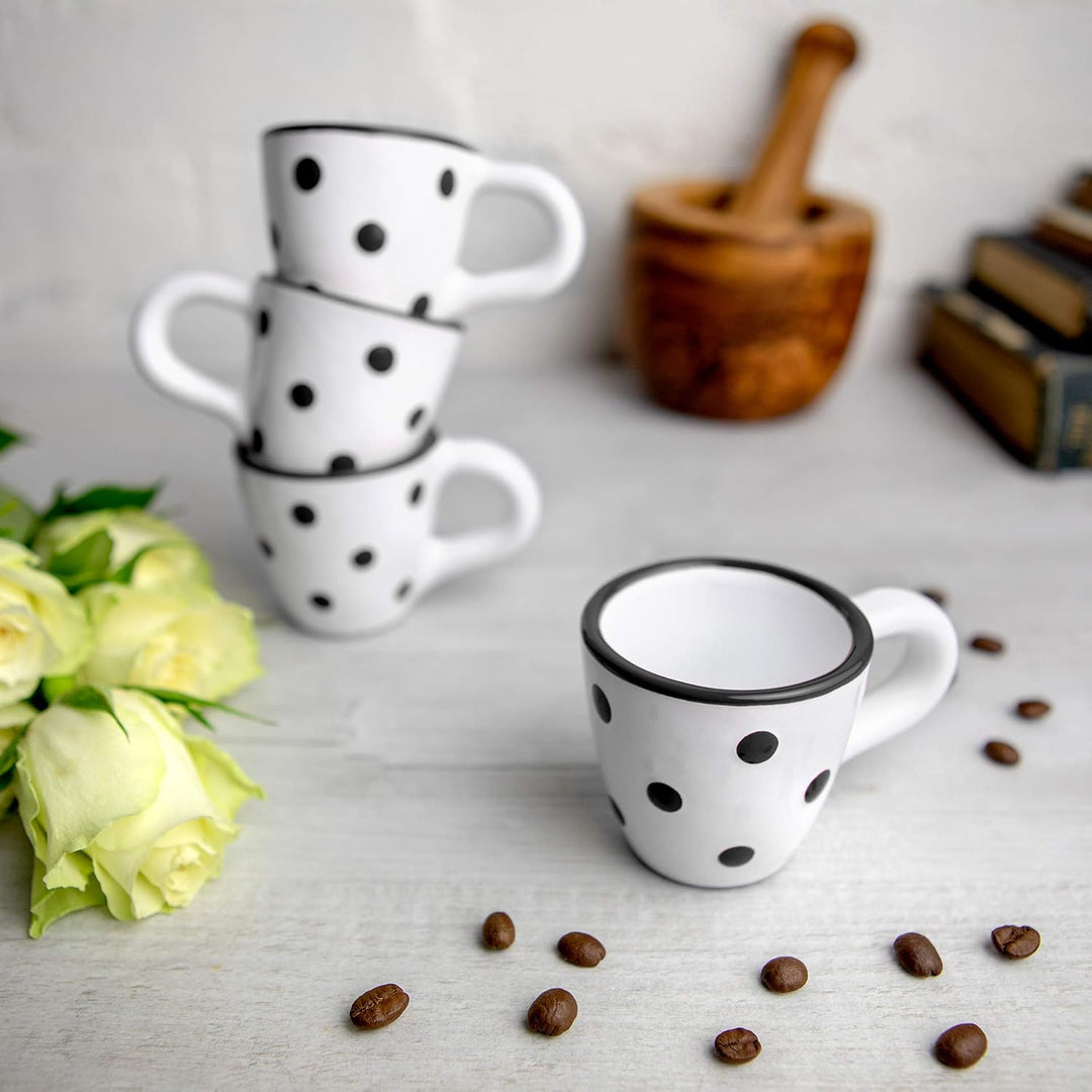 City to Cottage® - Espressotassen Set | Weiss und Schwarz | Polka Dots | Handgemacht | Keramik Gesch