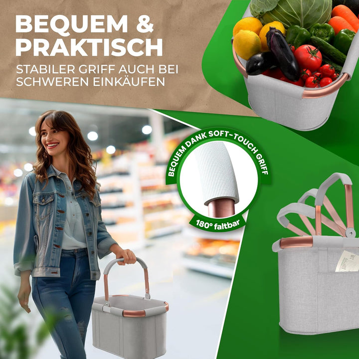 COTTARA 25L Einkaufskorb gross – stabiler Tragekorb mit Henkel, Grau Rose Hellgrau Rose, Hellgrau Ro