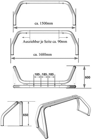 Edelstahl Überrollbügel 63,5mm für Pickup's - universell passend - verstellbar passend für Ladefläch
