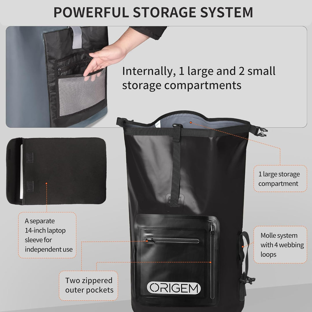 Origem Wasserdichter Rucksack, 35L/55L/85L Rolltop Rucksack Wasserdicht, Dry Bag mit Computereinsatz