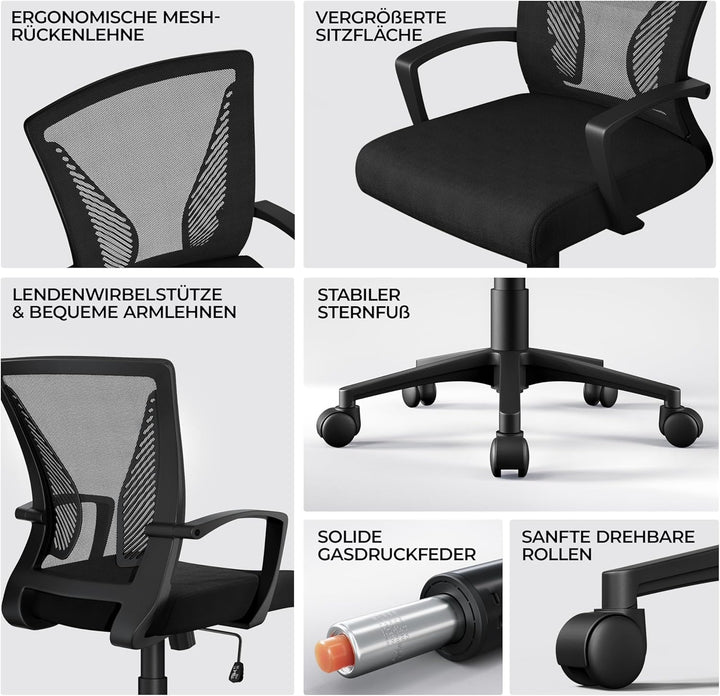 Yaheetech Bürostuhl Schreibtischstuhl ergonomischer Drehstuhl mit Netzbespannung Chefsessel bis 125